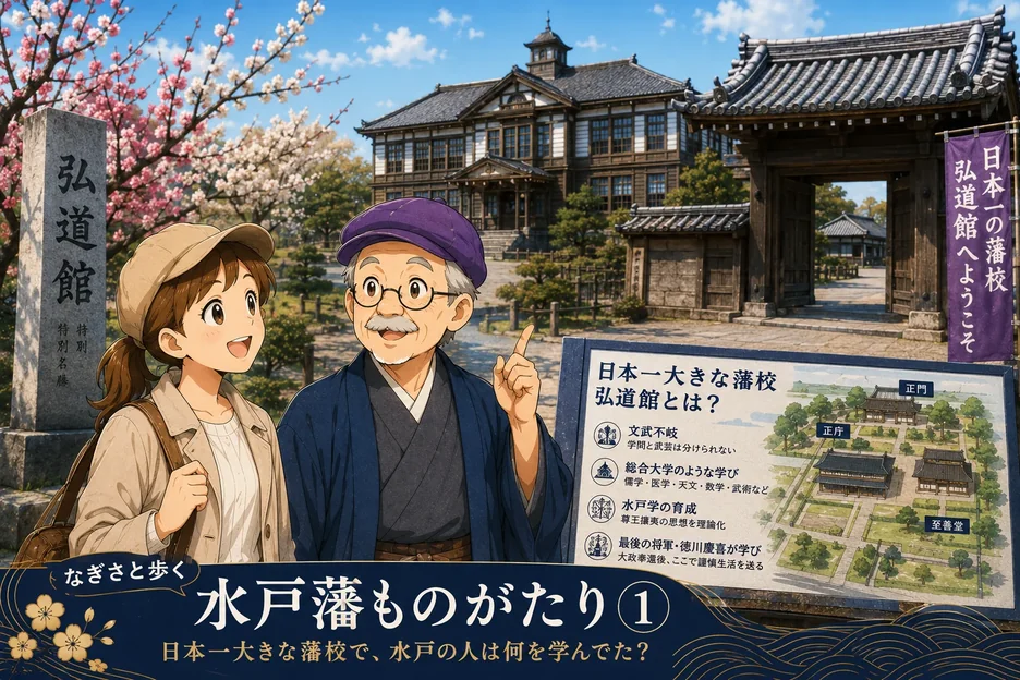 【水戸市】なぎさと歩く 水戸藩ものがたり①｜日本一大きな藩校で、水戸の人は何を学んでた？